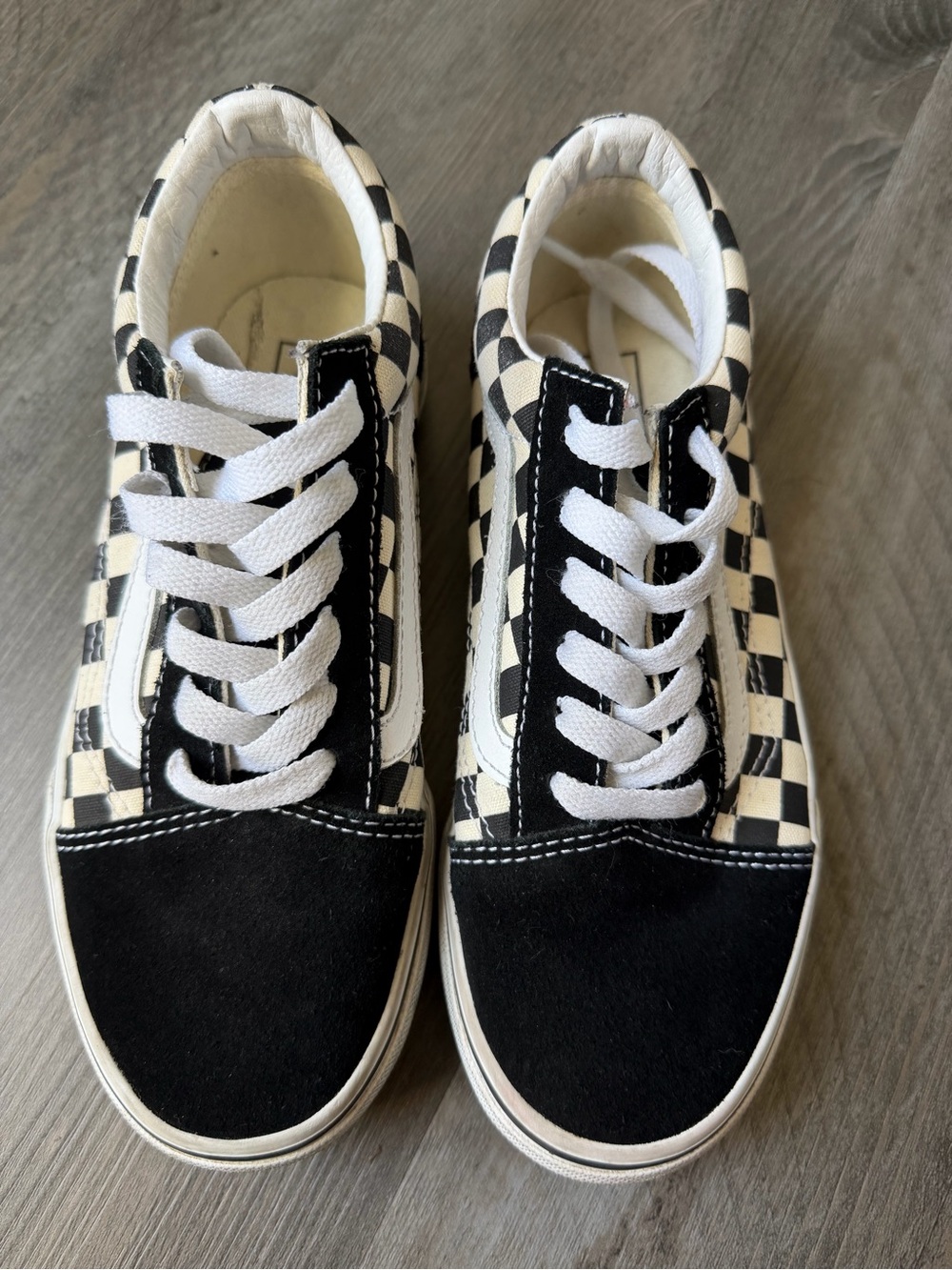 Vans Old Skool Checkerboard Sneakers Kids Size 3 Black White Classic Skate Shoes